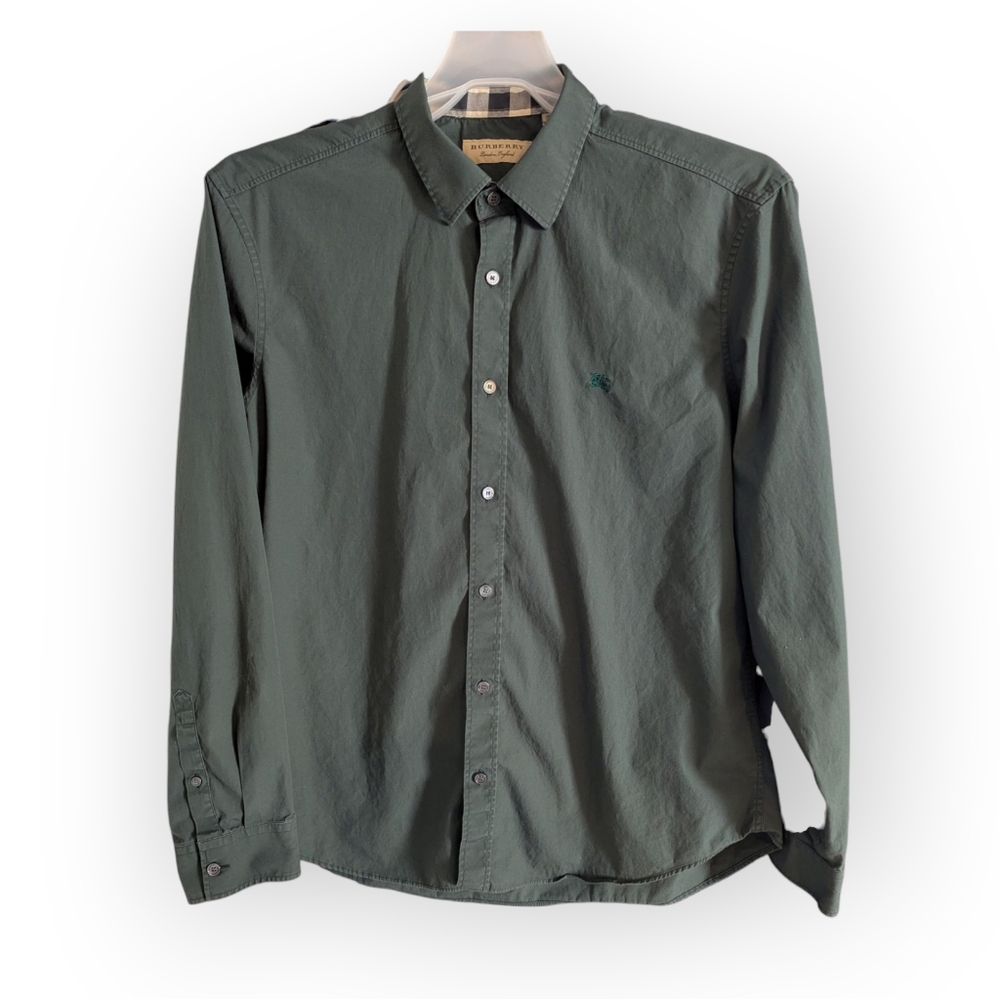 Burberry Men's Green Shirt Button Down Nova Check Accents Authentic